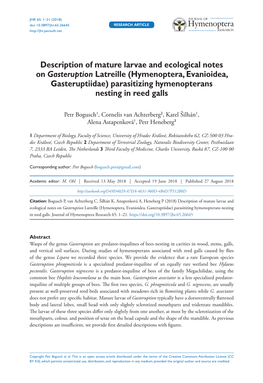 Description of Mature Larvae and Ecological Notes on Gasteruption Latreille