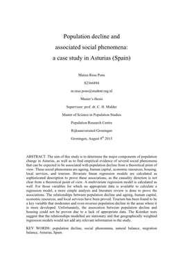 Population Decline and Associated Social Phenomena: a Case Study in Asturias (Spain)