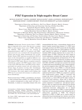 PTK7 Expression in Triple-Negative Breast Cancer