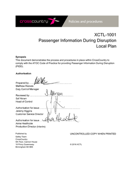 XCTL-1001 Passenger Information During Disruption Local Plan