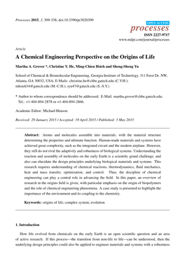A Chemical Engineering Perspective on the Origins of Life