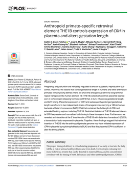 Anthropoid Primate–Specific Retroviral Element THE1B Controls Expression of CRH in Placenta and Alters Gestation Length