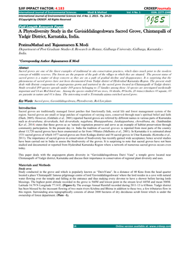 A Phytodiversity Study in the Gavisiddalingeshwara Sacred Grove, Chintanpalli of Yadgir District, Karnataka, India