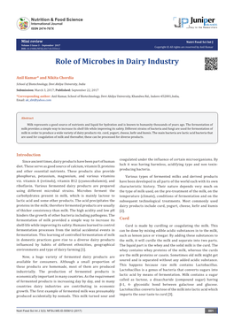 Role of Microbes in Dairy Industry