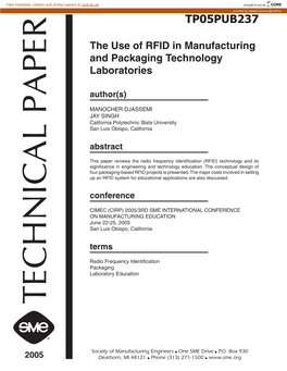 The Use of RFID in Manufacturing and Packaging Technology Laboratories