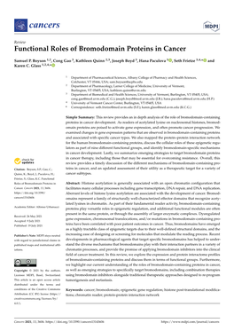 Functional Roles of Bromodomain Proteins in Cancer