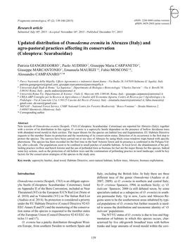 Updated Distribution of Osmoderma Eremita in Abruzzo (Italy) and Agro-Pastoral Practices Affecting Its Conservation (Coleoptera: Scarabaeidae)