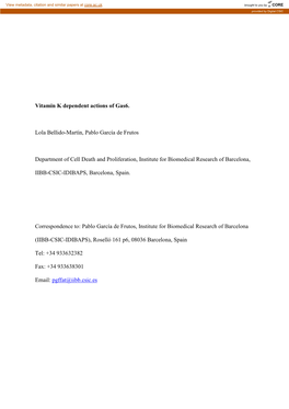 Vitamin K Dependent Actions of Gas6