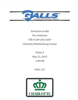 Invitation to Bid Fire Uniforms ITB # 269-2015-059 Charlotte/Mecklenburg County