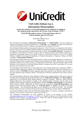 Unicredito Italiano S.P.A. Information Memorandum