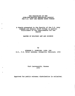 THE FEASIBLITY of the OVER-THE-HORIZON AMPHIBIOUS ASSAULT for U.S. NAVY and MARINE CORPS FORCES a Thesis Presented To