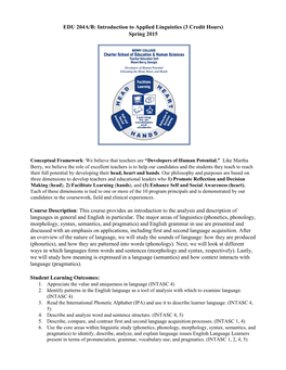 Introduction to Applied Linguistics (3 Credit Hours) Spring 2015 Course