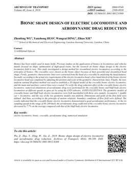 Bionic Shape Design of Electric Locomotive and Aerodynamic Drag Reduction