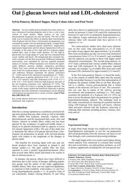 Oat Β-Glucan Lowers Total and LDL-Cholesterol