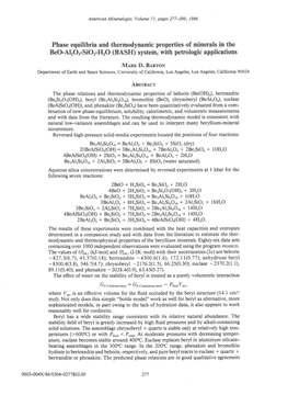 Phase Equilibria and Thermodynamic Properties of Minerals in the Beo