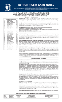 Detroit Tigers Game Notes