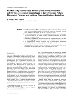 Rainfall and Parasitic Wasp (Hymenoptera: Ichneumonoidea