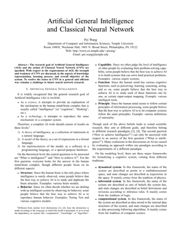 Artificial General Intelligence and Classical Neural Network