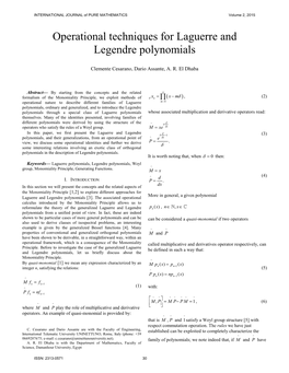 Operational Techniques for Laguerre and Legendre Polynomials