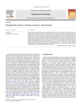 Imaging the Genetics of Brain Structure and Function Biological Psychology