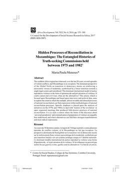 Hidden Processes of Reconciliation in Mozambique: the Entangled Histories of Truth-Seeking Commissions Held Between 1975 and 19821