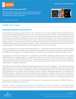 Evolve E-Gaming Index ETF MACROECONOMIC