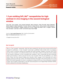 1.3 Μm Emitting Srf2:Nd3+ Nanoparticles for High Contrast In