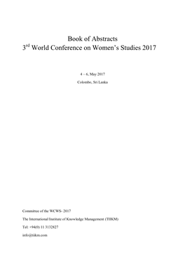 Book of Abstracts 3 Rd World Conference on Women