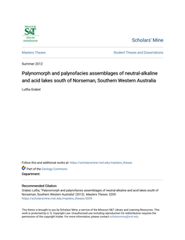 Palynomorph and Palynofacies Assemblages of Neutral-Alkaline and Acid Lakes South of Norseman, Southern Western Australia