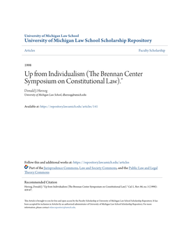 Up from Individualism (The Brennan Center Symposium On