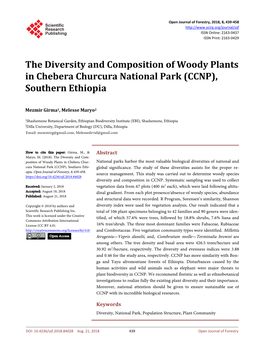 The Diversity and Composition of Woody Plants in Chebera Churcura National Park (CCNP), Southern Ethiopia