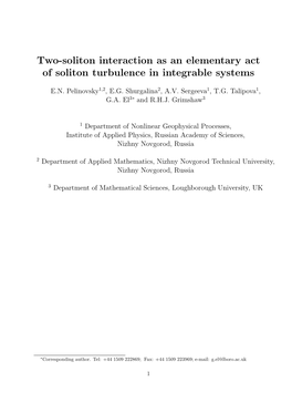 Two-Soliton Interaction As an Elementary Act of Soliton Turbulence in Integrable Systems