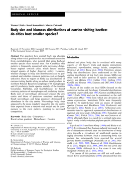 Body Size and Biomass Distributions of Carrion Visiting Beetles: Do Cities Host Smaller Species?