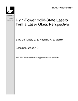 High-Power Solid-State Lasers from a Laser Glass Perspective