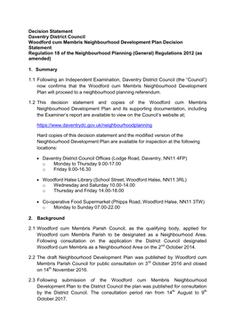 Decision Statement Daventry District Council Woodford Cum Membris