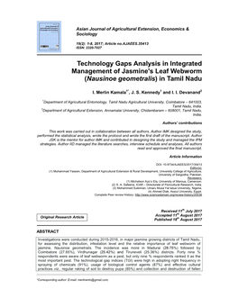 Technology Gaps Analysis in Integrated Management of Jasmine's Leaf Webworm (Nausinoe Geometralis) in Tamil Nadu