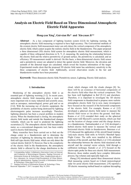 Analysis on Electric Field Based on Three Dimensional Atmospheric Electric Field Apparatus