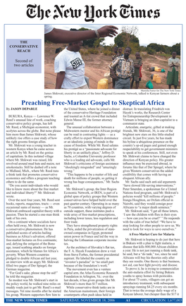 Preaching Free-Market Gospel to Skeptical Africa by JASON DEPARLE the United States, Where He Joined a Dinner Distrust