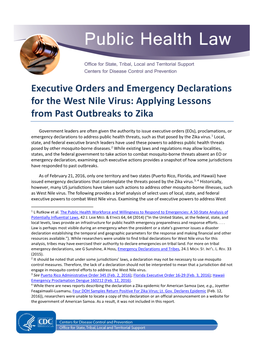 Executive Orders and Emergency Declarations for the West Nile Virus: Applying Lessons from Past Outbreaks to Zika