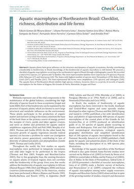 Aquatic Macrophytes of Northeastern Brazil: Checklist, Richness