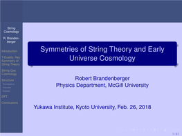 Symmetries of String Theory and Early Universe Cosmology