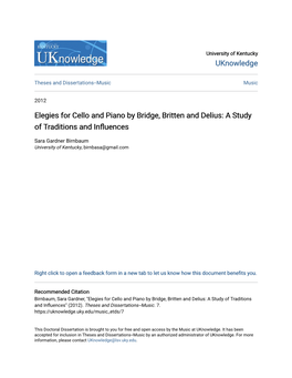 Elegies for Cello and Piano by Bridge, Britten and Delius: a Study of Traditions and Influences