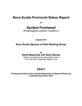 Nova Scotia Provincial Status Report Spotted Pondweed