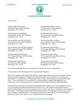 Letter to Washington Congressional Delegation