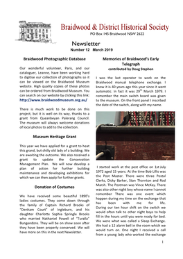 Newsletter Number 12 March 2019