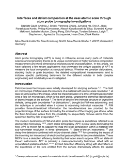 Interfaces and Defect Composition at the Near-Atomic Scale Through Atom Probe Tomography Investigations Baptiste Gault, Andrew J