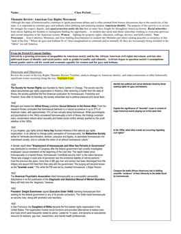 Thematic Review: American Gay Rights Movement Directions and Obje