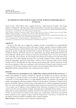 Macrophyte Structure in Lotic-Lentic Habitats from Brazilian Pantanal