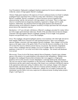 Case Presentation: High-Grade Esophageal Dysplasia Suspicious for Invasive Adenocarcinoma Within the Context of Long-Segment Barrett’S Esophagus