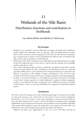 Wetlands of the Nile Basin the Many Eco for Their Liveli This Chapt Distribution, Functions and Contribution to Contribution Livelihoods They Provide